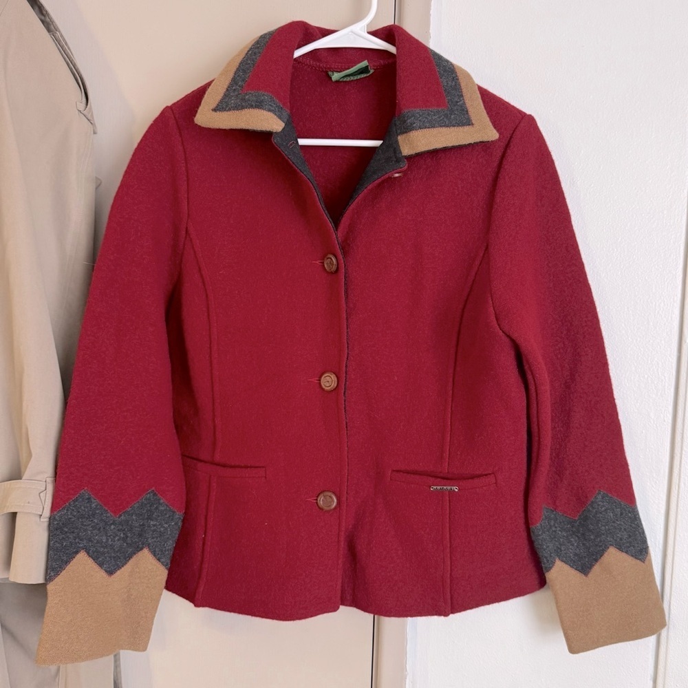 Geiger Australia Boiled Wool Red and Tan Women's Jacket size Medium